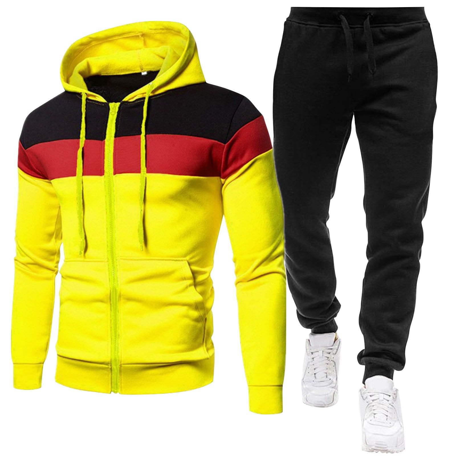 Męski dres treningowy, 2-częściowy, zapinana na zamek bluza z kapturem i joggery, ciemnoszara i czarna, odzież sportowa dla mężczyzn, miękka bawełniana dres treningowy z kieszeniami, wygodna odzież