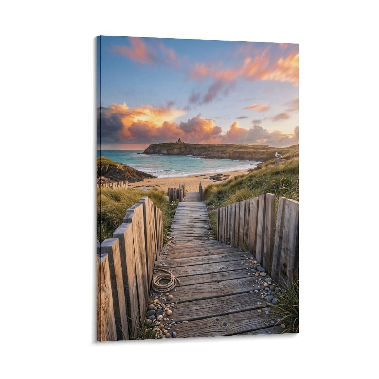 XPASHIQWC Wooden Boardwalk Wall Decor Poster Beach Sunset Canvas Prints Picture Modern Canvas Wall Art Picture Wall Hanging for Bedroom Living Room Decor 20x30inch(50x75cm)
