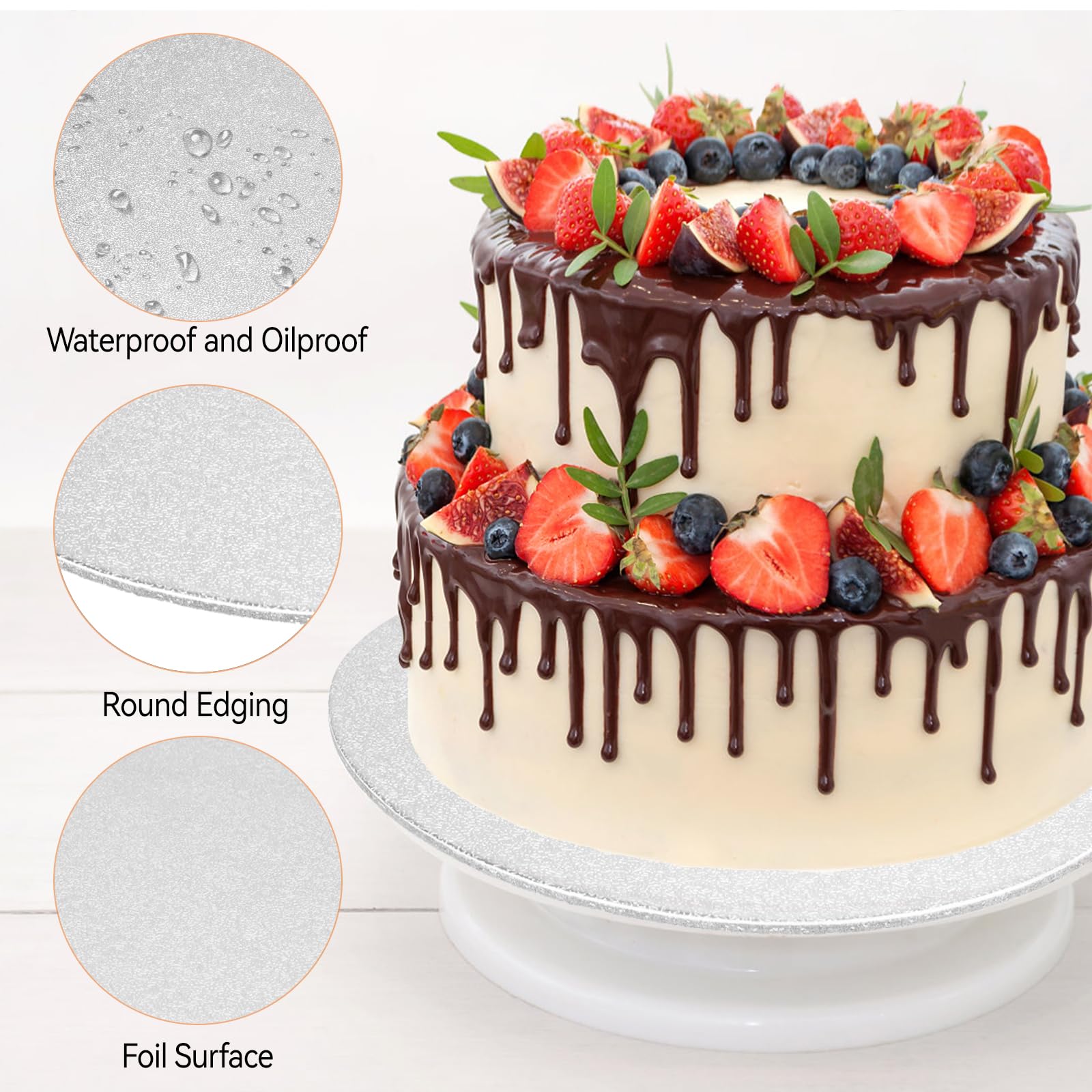 HSYTEK 6 stuks taartplaat, 3 maten van taartbodem, Cake Board rond uit karton Herbruikbaar, Kan worden gebruikt als kartonnen taartplaat voor verjaardag, bruiloft, feest