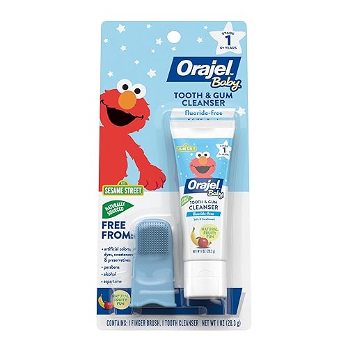 Orajel Baby Elmo - Limpiador de dientes y encías sin flúor, 1 cepillo para los dedos, 1 pasta de dientes de 1 onza; pasta de dientes #1 recomendada