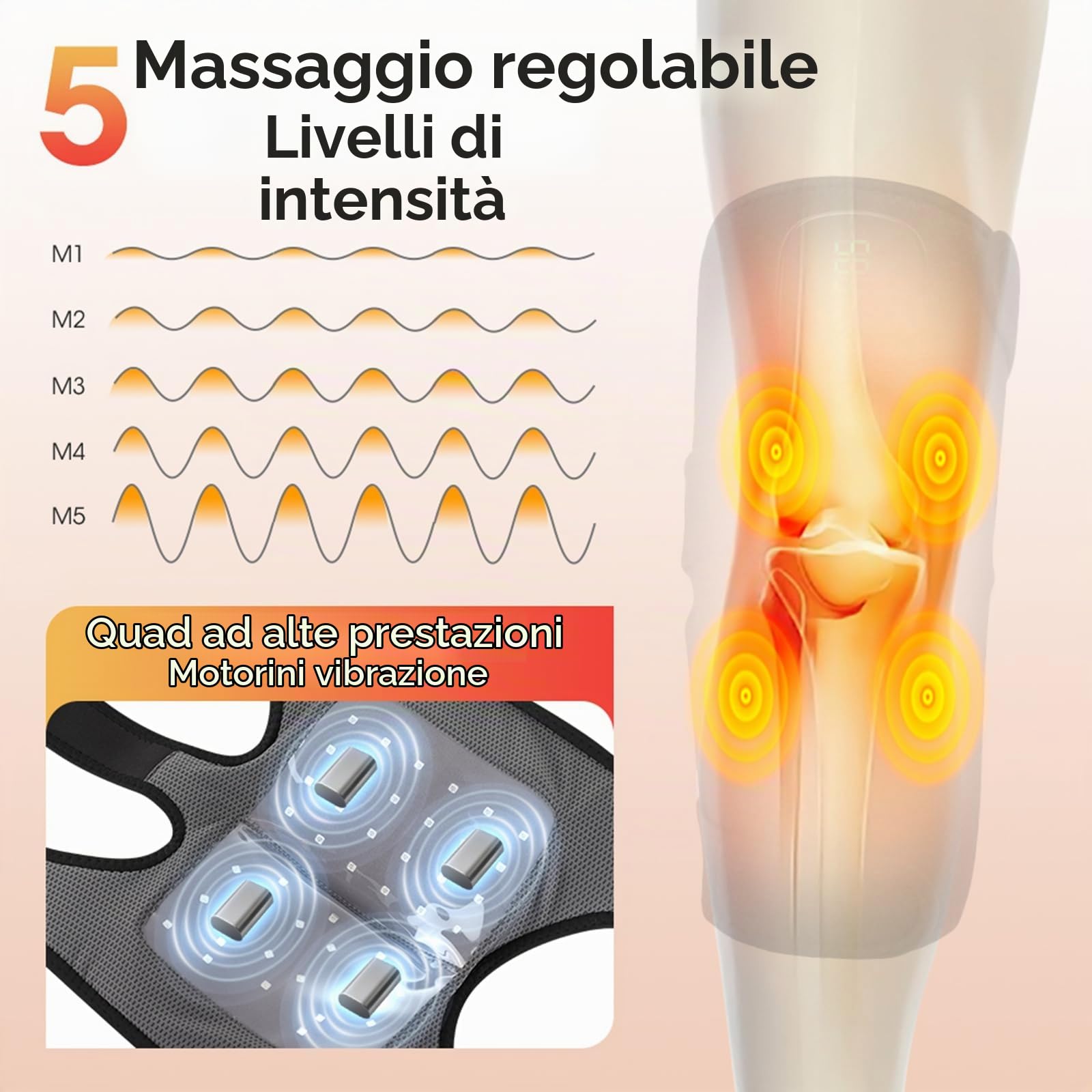Massaggiatore al Ginocchio Con 4 Zone di Vibrazione, Controllo Wireless Ricaricabile per Ginocchio/Articolazione/Gomito/Spalla Sollievo Dalla Rigidità