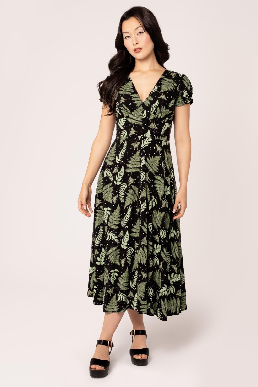 Hell Bunny Gaia Dress Mujer Vestido Largo Negro-Verde 100% Viscosa