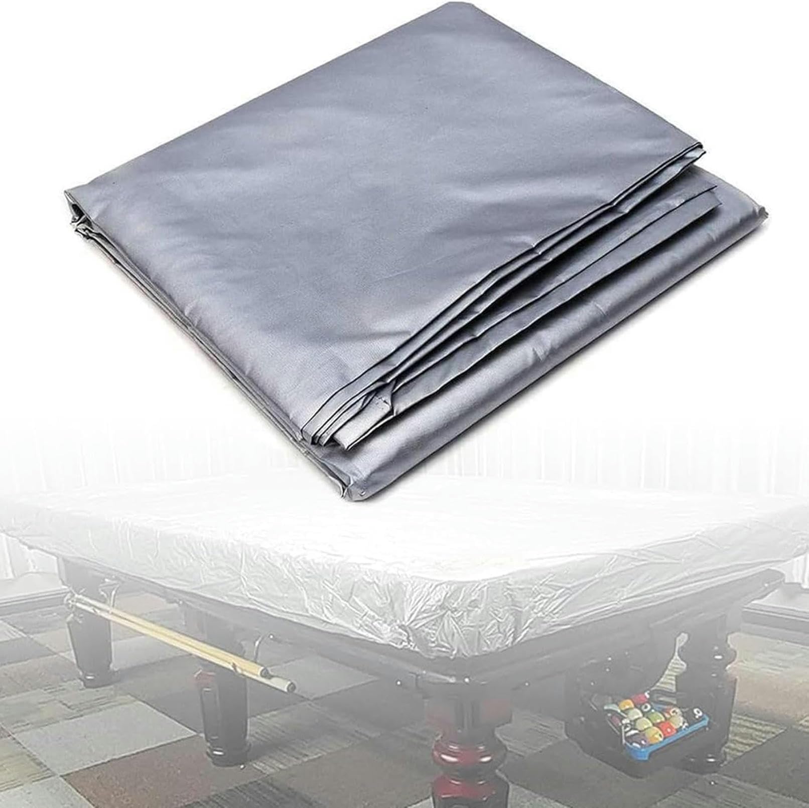 Cubierta para mesa de billar impermeable de PVC plateada para tamaños de 7 a 12 pies