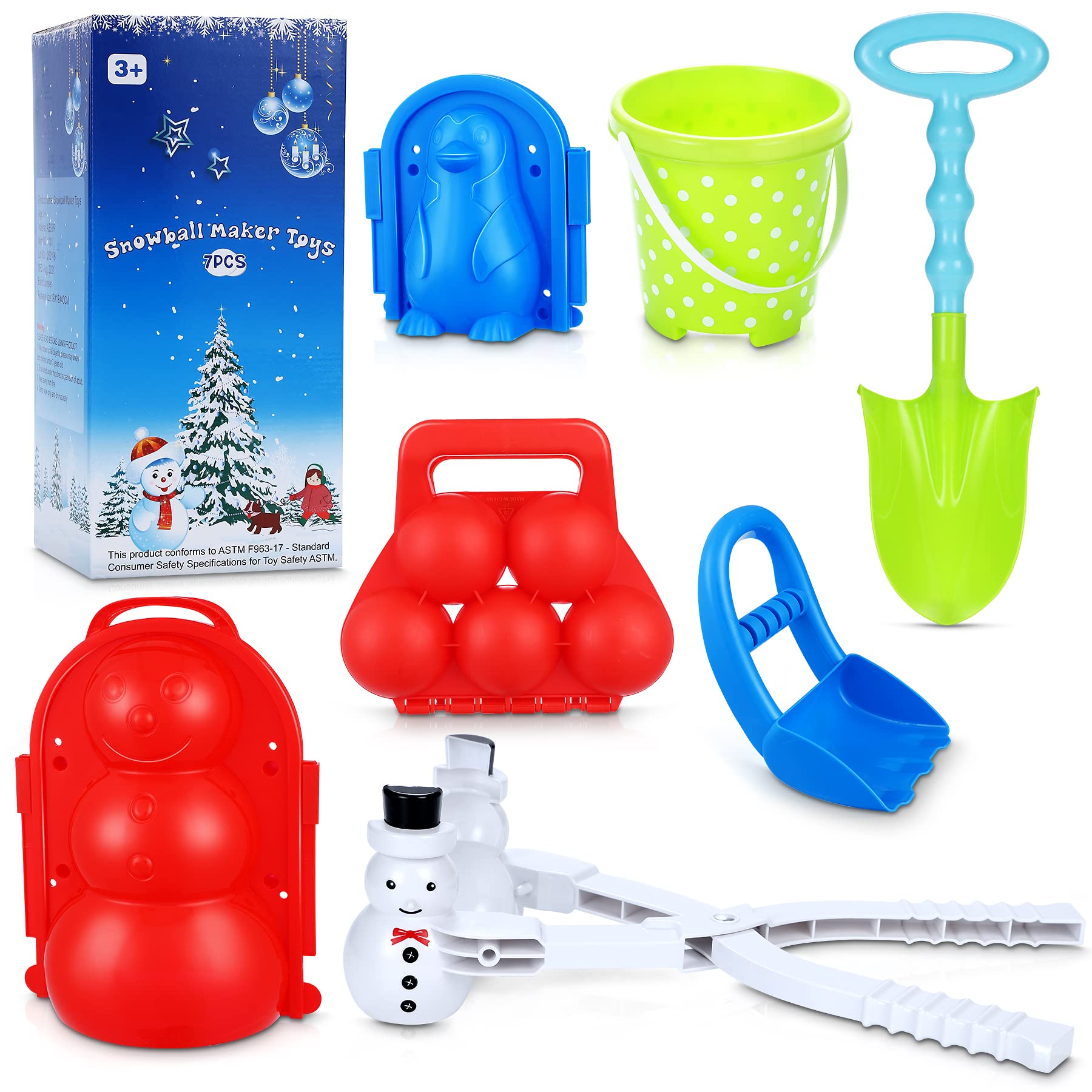 tomser Snowball Maker Toys, Durable Snow Toys and Sand Mold Fun Outdoor Winter Snow Toy Kit Digging Tool Lager Snowball Clip Snow Games for Kids Snowball Tool with Gift Box for Snow Games Activities