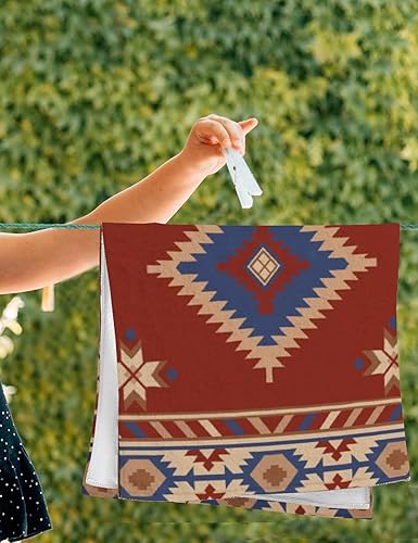 Miniatura 5 de Red Western - Juego de 2 toallas decorativas de mano azteca para baño, cocina, juego de toallas para la punta de los dedos, ideas de regalo de