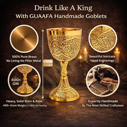 Miniatura 3 de GUAAFA Medieval Goblet Vintage Chalice 6" - 1x Handmade Brass Drinkware for Royal Wedding Anniversary Christmas Gifts 7oz -King Arthur Renaissance