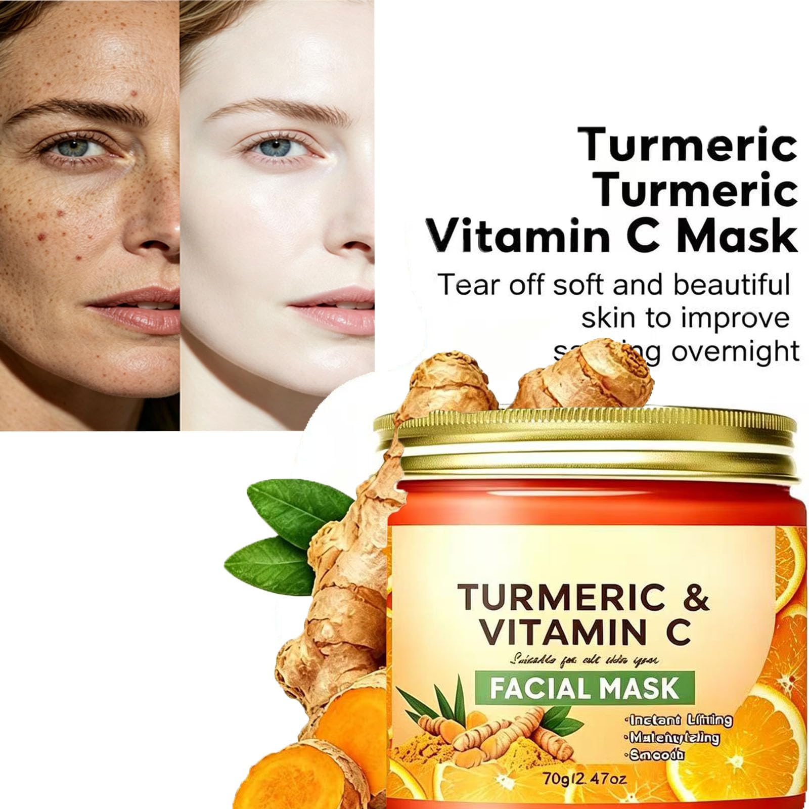 Masque visage à l'argile et au curcuma, enrichi en vitamine C et collagè (5pcs)