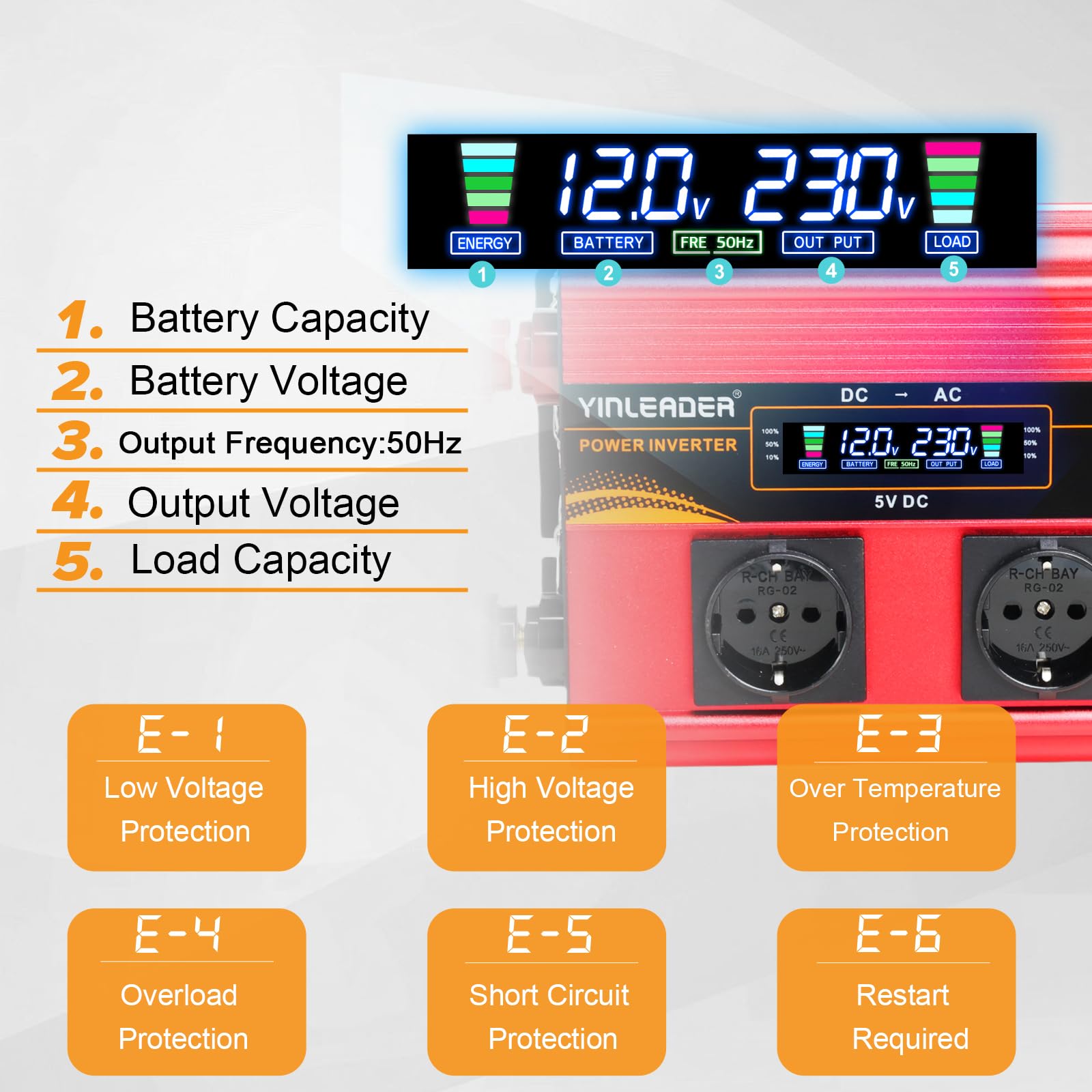 Yinleader Convertisseur 12v 220v 3000W onduleur télécommande 4 x USB et LCD 3 Prises AC