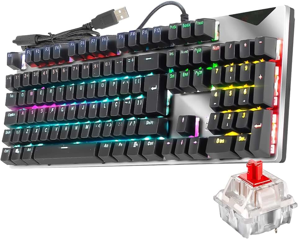 Teclado Gamer 100% Mecânico Rgb Antighosting Switch Blue e Red (Switch Red)