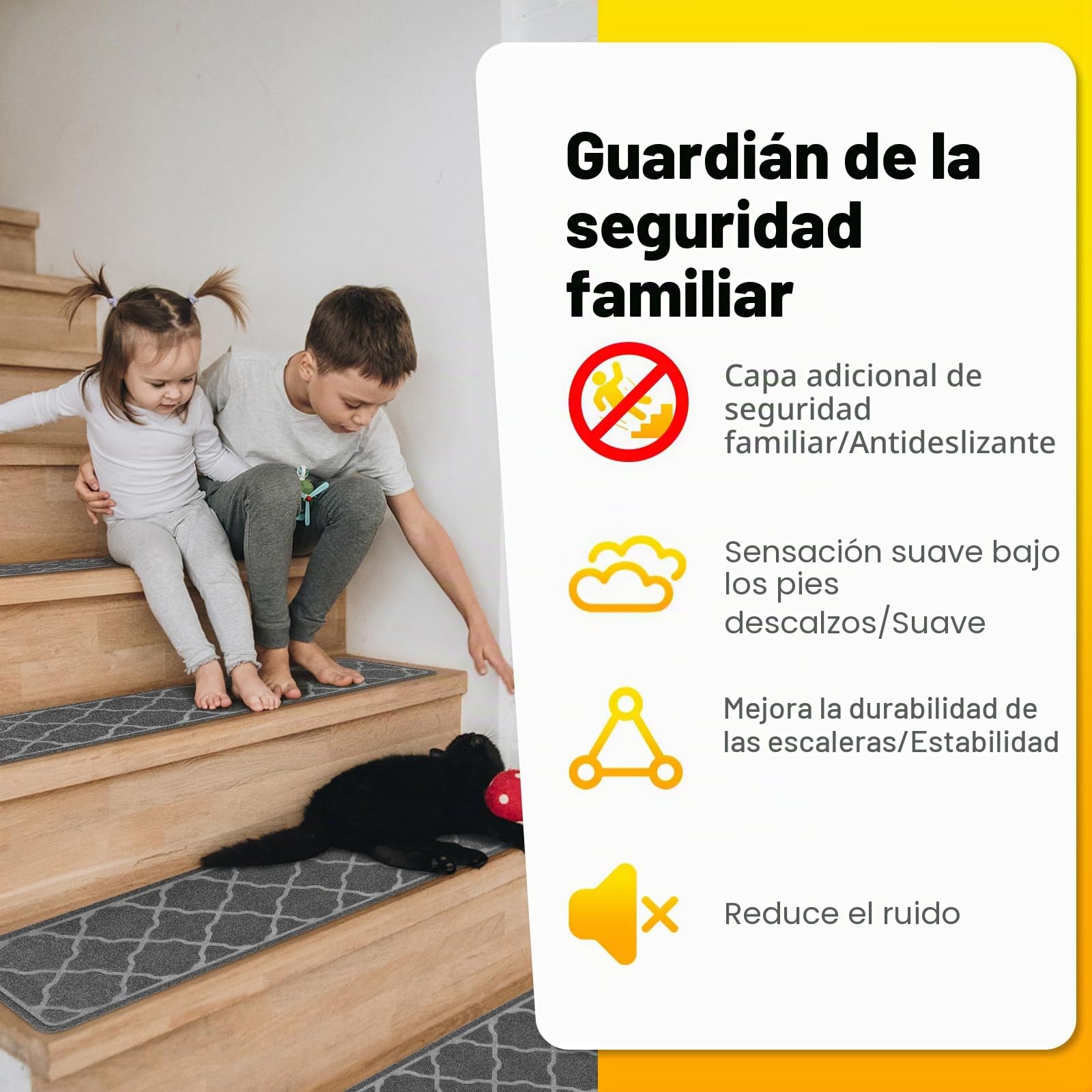 Daletu Peldaños de Escalera Antideslizantes de 76x20 cm (15 Unidades), alfombras de Interior Lavables a máquina, Reutilizables, con Base de TPR Antideslizante para niños, Ancianos y Perros.