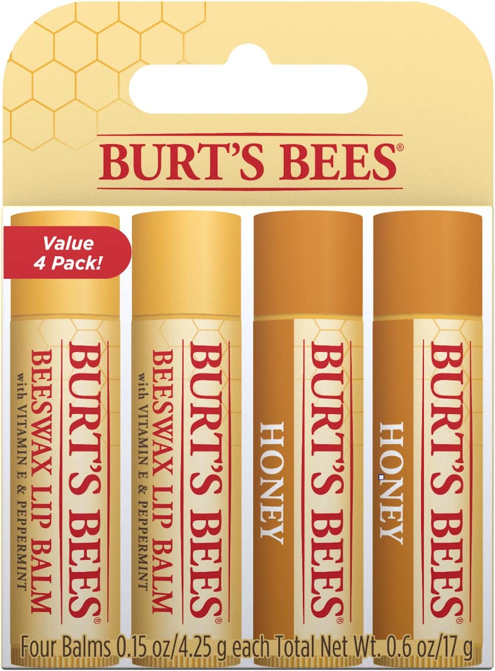 Lip Balm Multipack, Moisturising Lip Balm Set With Beeswax & Honey, Value Pack, 4x4.25g