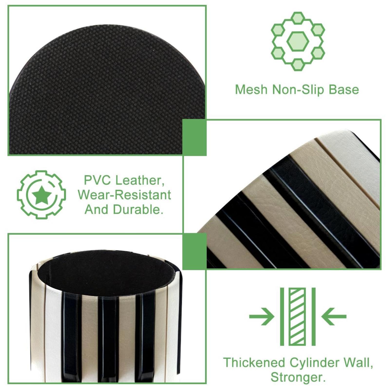 Portalápices, teclas de piano CADDY en blanco y negro - Cuero de PVC de alta calidad, cilindro compacto, organizador de escritorio multifuncional