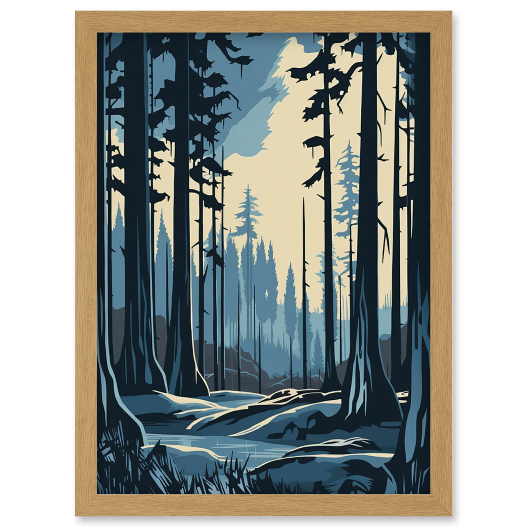 Artery8 Taiga Boreal Forest Winter Landscape Illustration Artwork Framed Wall Art Print A4