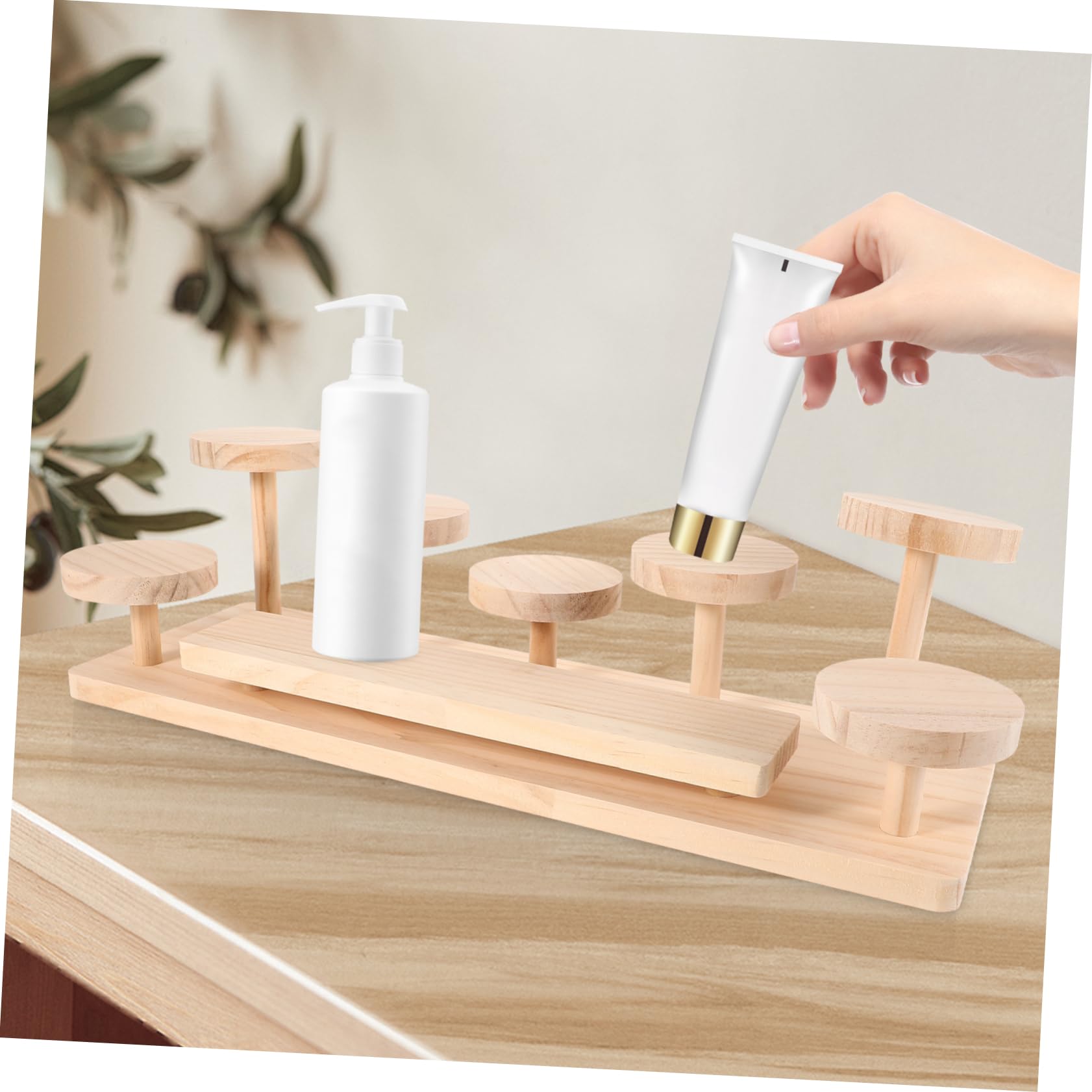 Espositore da Tavolo per Cosmetici e Profumi in Legno Beige | Organizzatore da Scrivania, per Piante e Skincare, Design Sobrio Minimale