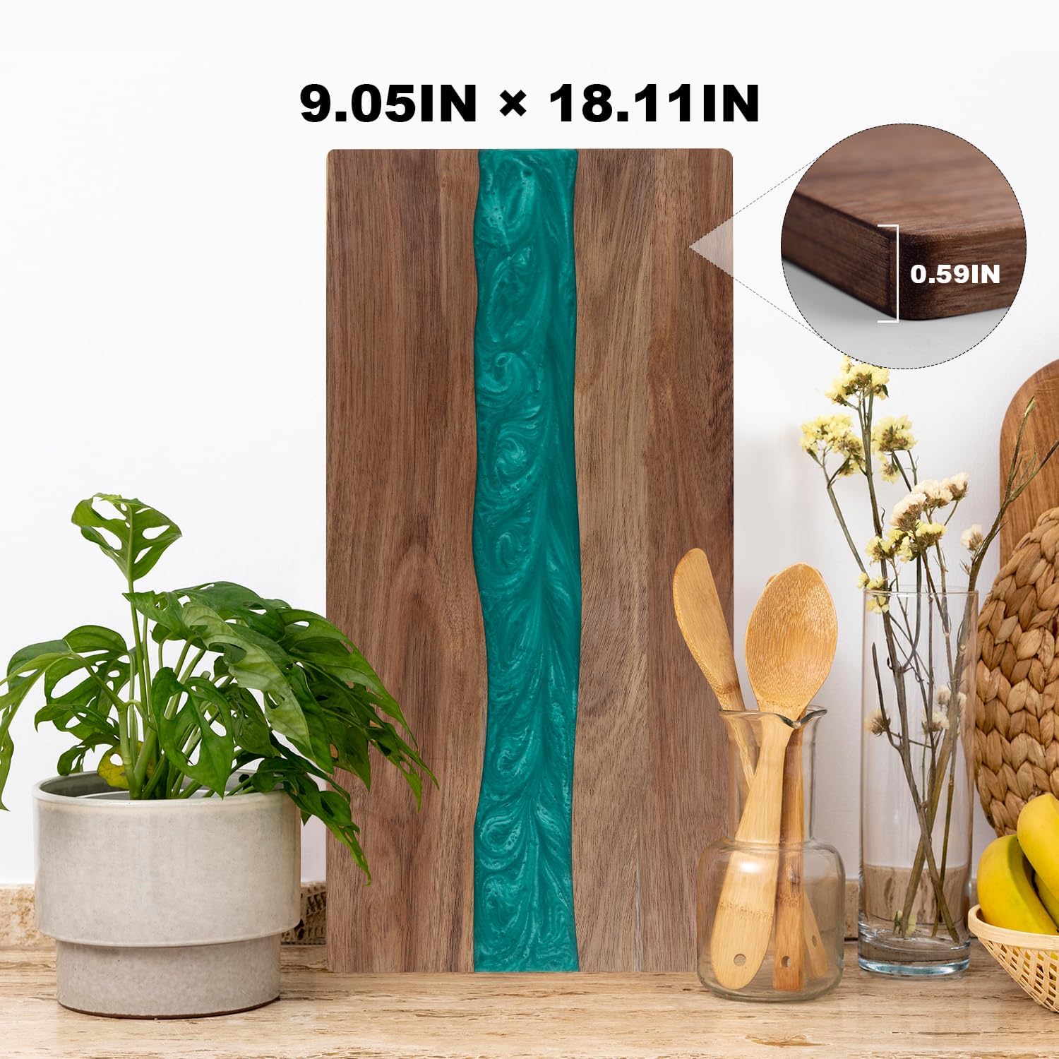 Resin Cutting Board, Handmade Cutting Board suitable for Steak, Pizza, Fruit(46CM green)