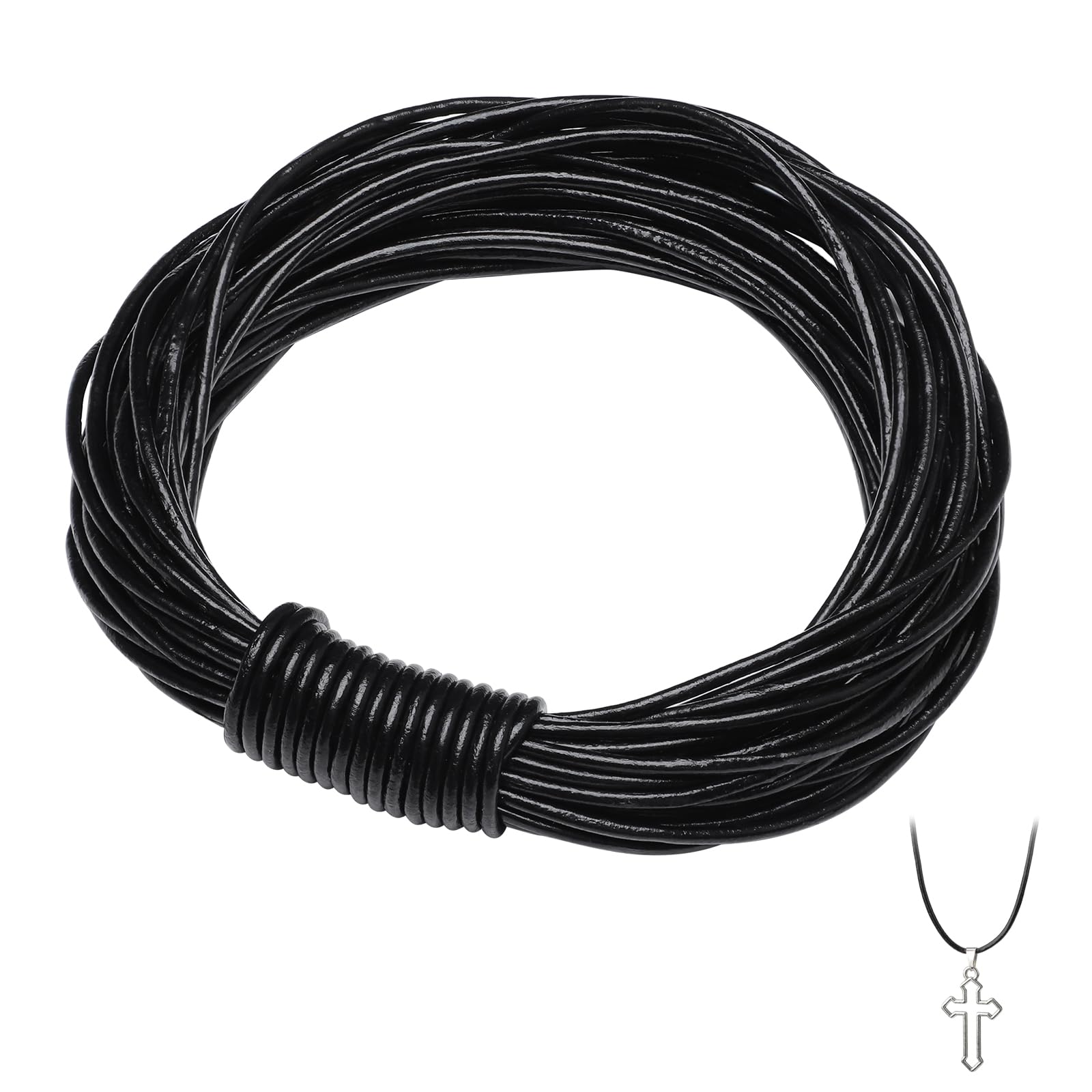 Cordino Cuoio, 1 Rotolo Cordino Rotondo in Cuoio, 10M x 2mm Cordoncino in Vera Pelle, Cordoncino per Collane, Braccialetti, Gioielli Fai da Te, Progetti Artistici (Nero)