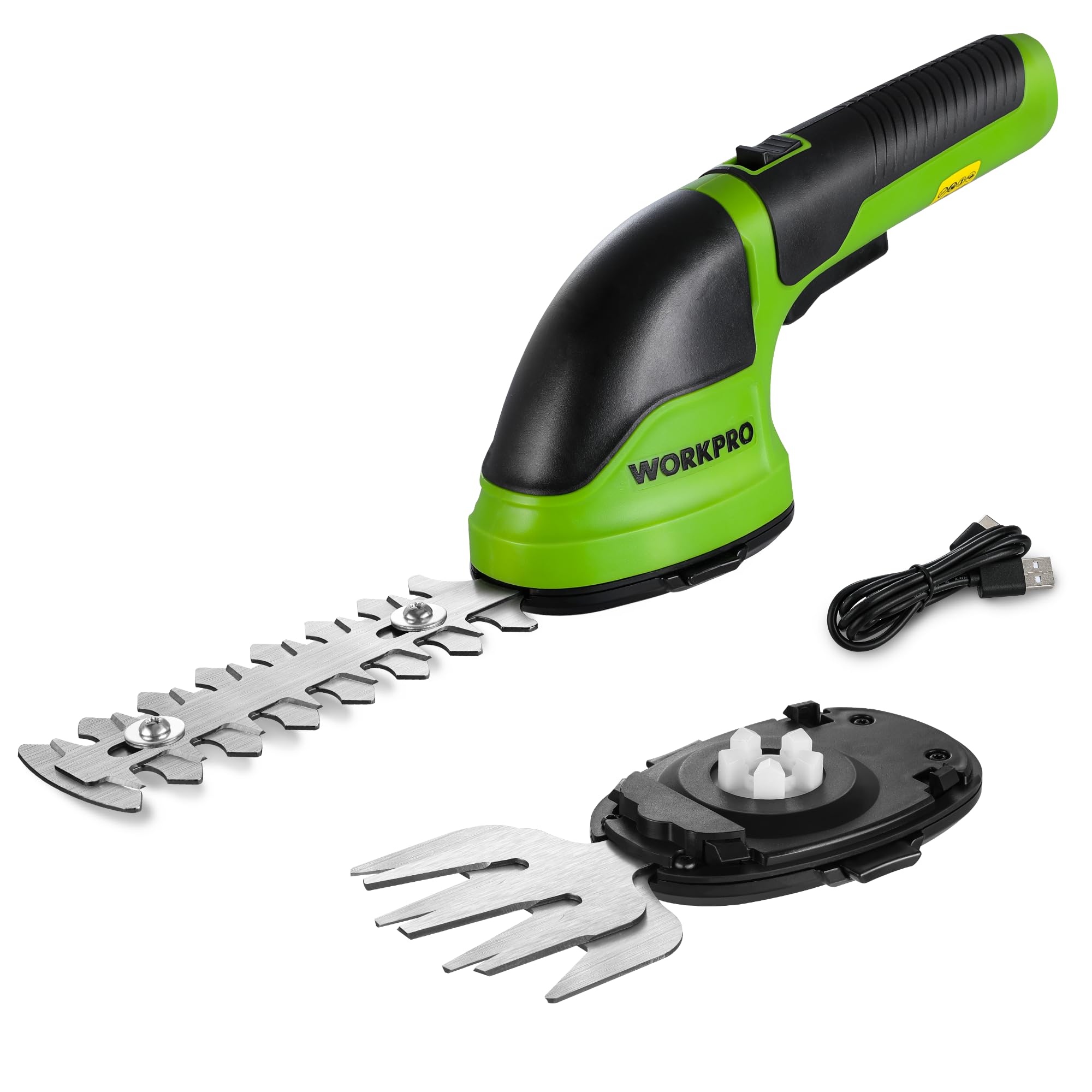 WORKPRO 2 IN 1 Cordless Hedge Trimmer and Grass Shear, 3.6 V Electric Grass Trimmer with 2000 mAh Lithium-ion Battery, Lightweight Hand Held Hedge Trimmer with 2 Interchangeable Blades