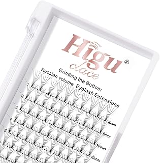 Higu clace Premade Fans Volume Eyelash Extensions 3D|4D|5D|6D 0.07/0.10mm Curl C/D 8mm~18mm 5D 0.10 D Mix-8-15mm Short Stem Russian Premade Lash Extension Fans (5D 0.10 D Mix 8-15mm)