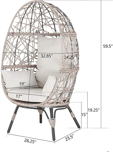 Miniatura 2 de Ulax furniture Silla de salón de mimbre con forma de lágrima al aire libre, silla de huevo de ratán para patio interior con cojín y almohada