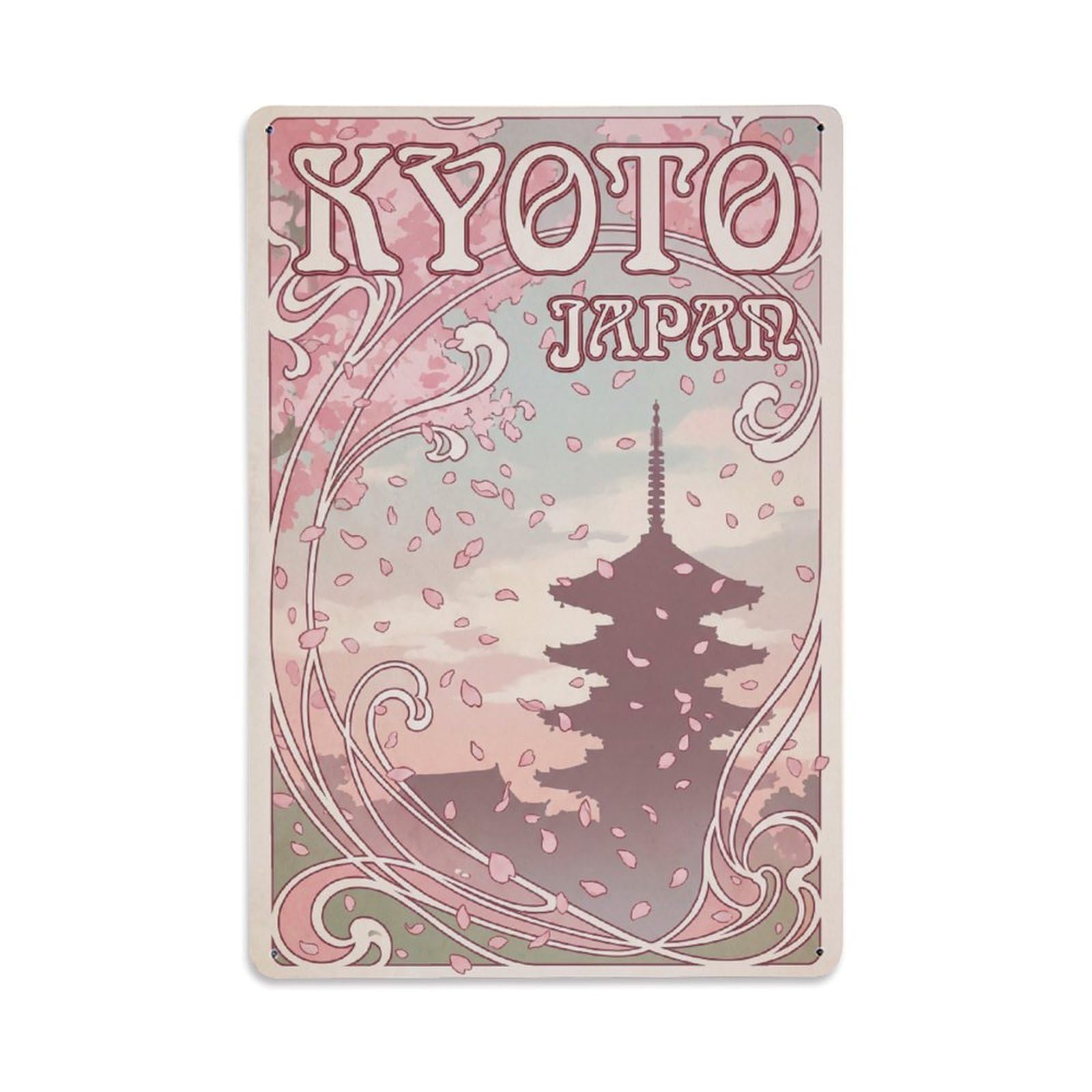 Gead 8X12inch Style Vintage Travel Kyoto Japan Pink Metal Tin Sign