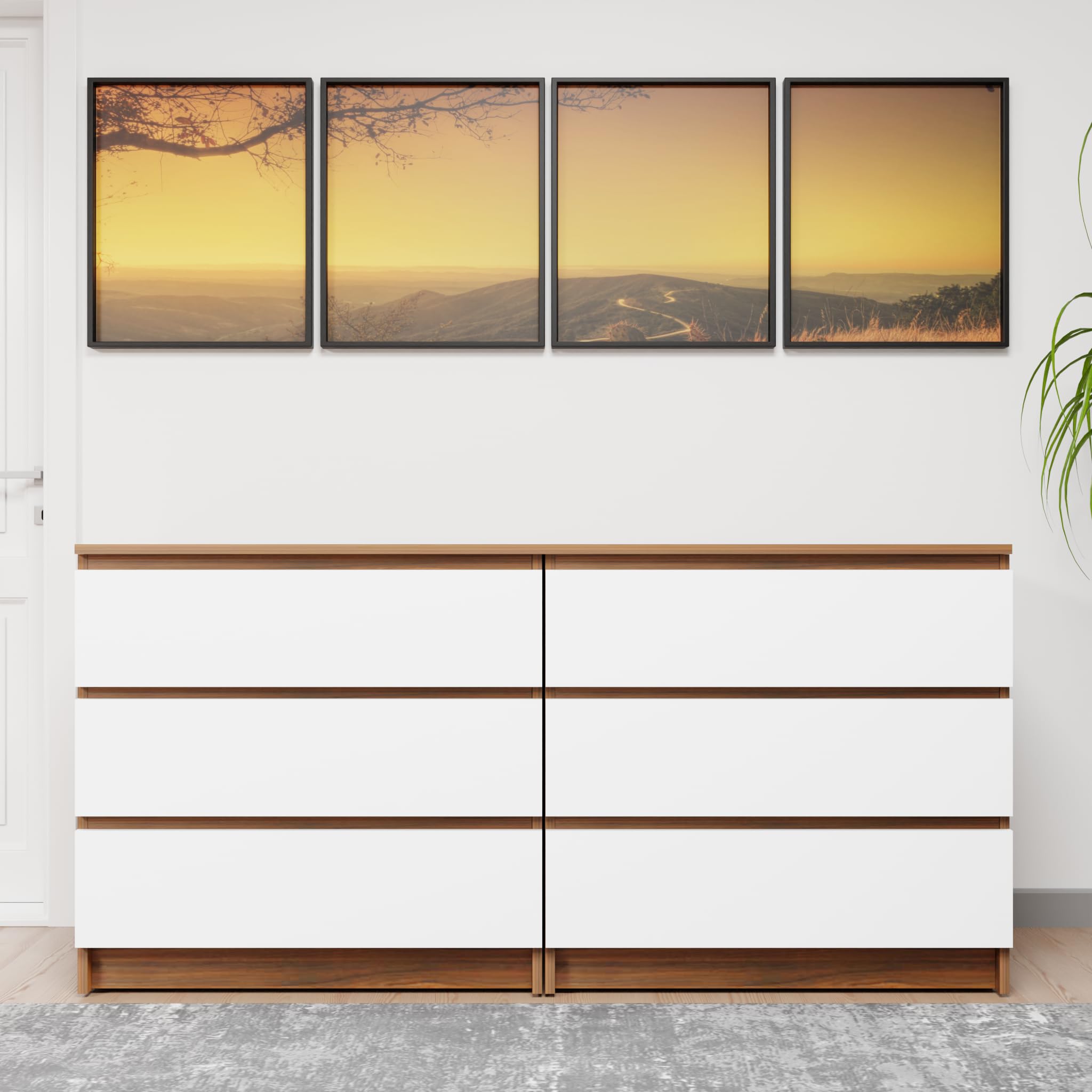 VIKI Dresser with 6 Drawers,Chest of 6 Drawers,Clothes Storage,Organizer Unit for Bedroom, Hallway,Entryway,Easy Pull Drawers,160cms Width, Brussel Walnut & Frosty White,Suede Finish | 1 Year Warranty-image-34