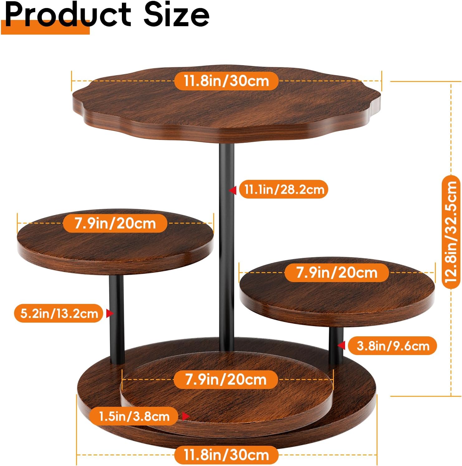 4 Tier Round Cupcake Tower Stand for 50 Cupcakes, Vintage Farmhouse Tiered Cake Tower with 360° Serving Tray for Dessert Display, Ideal for Wedding Birthday Baby Shower Tea Party Christmas