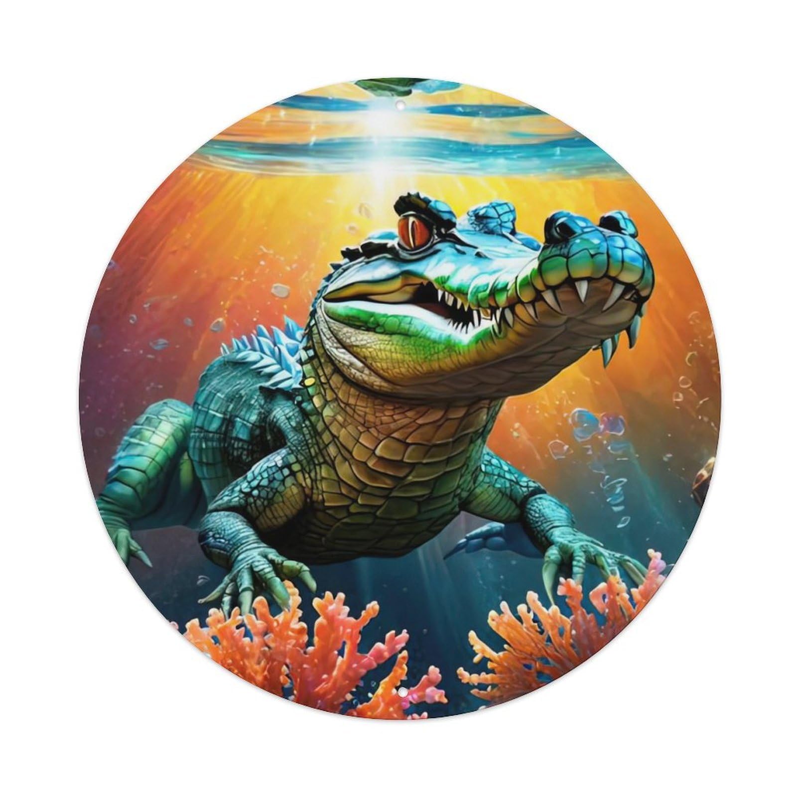 Animal Artwork Fierce Crocodile Vintage Metal Tin Sign Plaque Wall Decor for Cafe, Club Bar, Office, Garden Metal Poster 8x8Inch