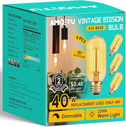 AMDTU Bombillas LED Edison de 40 vatios regulables, filamento recto vintage 4W E26 equivalente a 40 W, bombilla Edison E26 amarillo cálido 2200 K, disponible en Yaxa Colombia