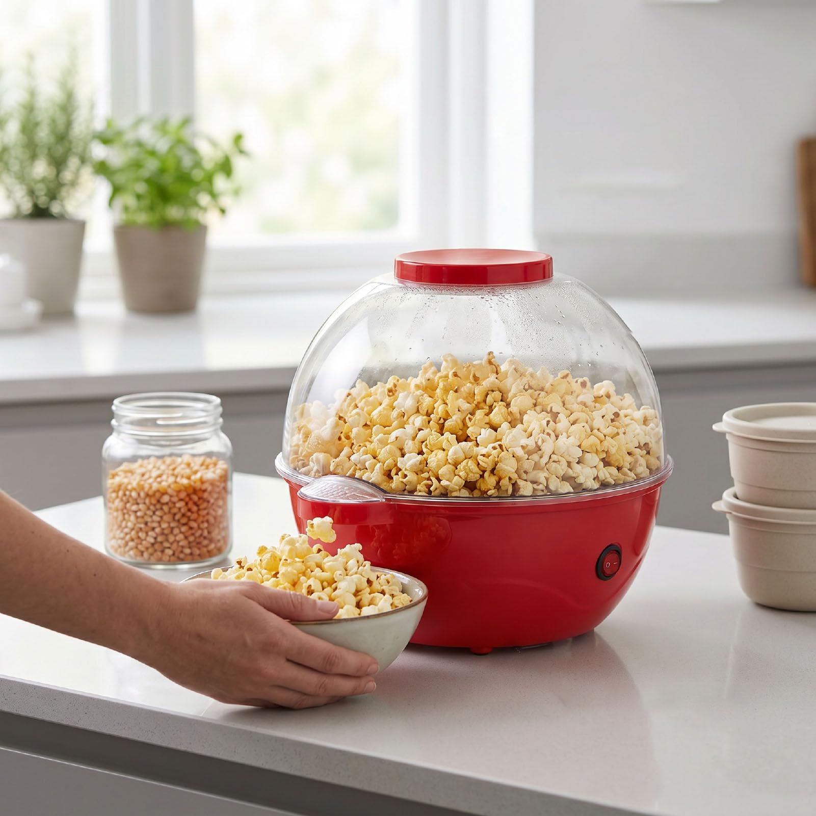 BRRNOO Macchina per Popcorn Elettrica con Agitazione da 500 W Macchina per Popcorn da 2,5 Litri di Grande capacità in 4 Minuti con Rivestimento Antiaderente per Feste di Serate di (Spina europea 220