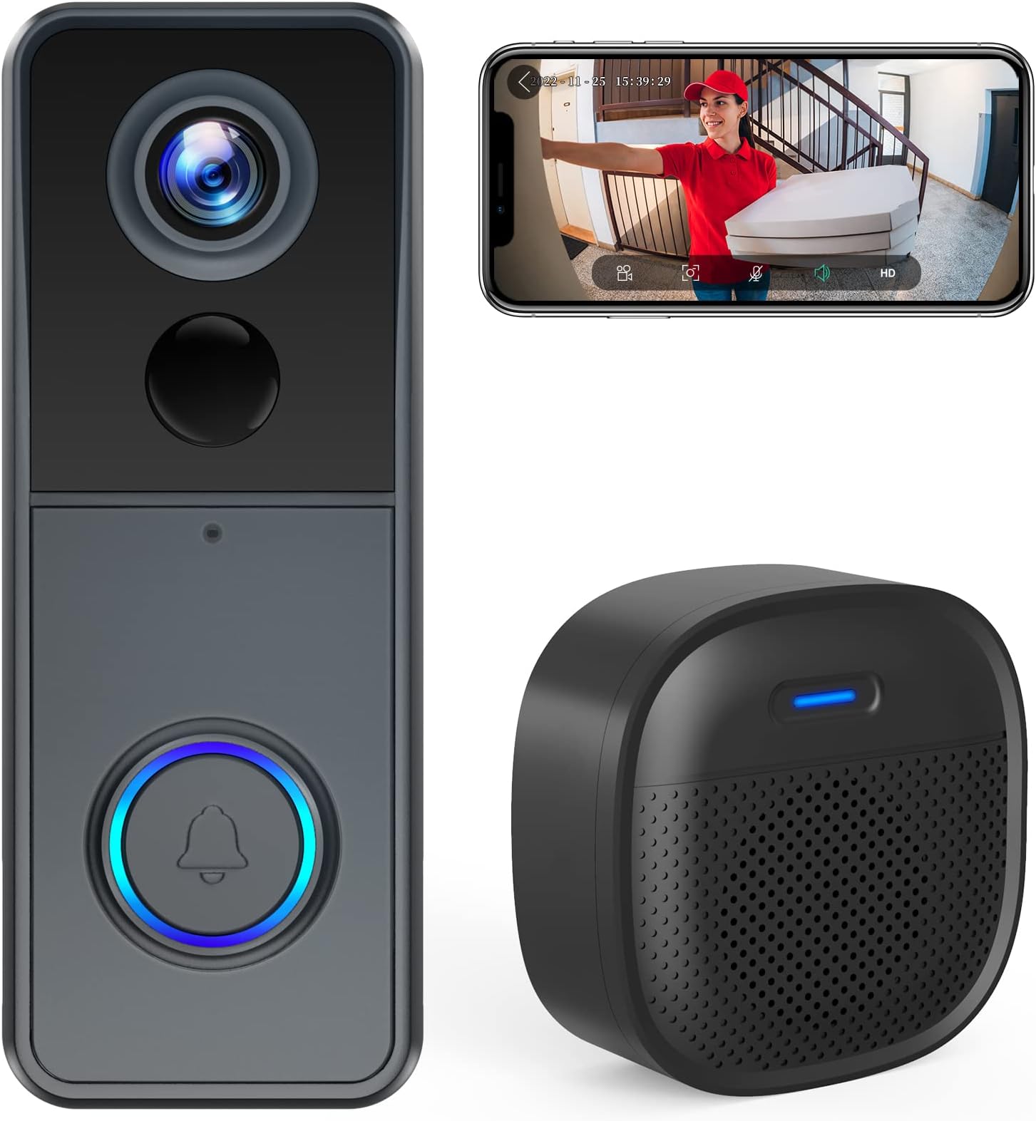 KIT Sonnette Sans Fil Et Sans Pile Écologique Extérieur Étanche IP 65