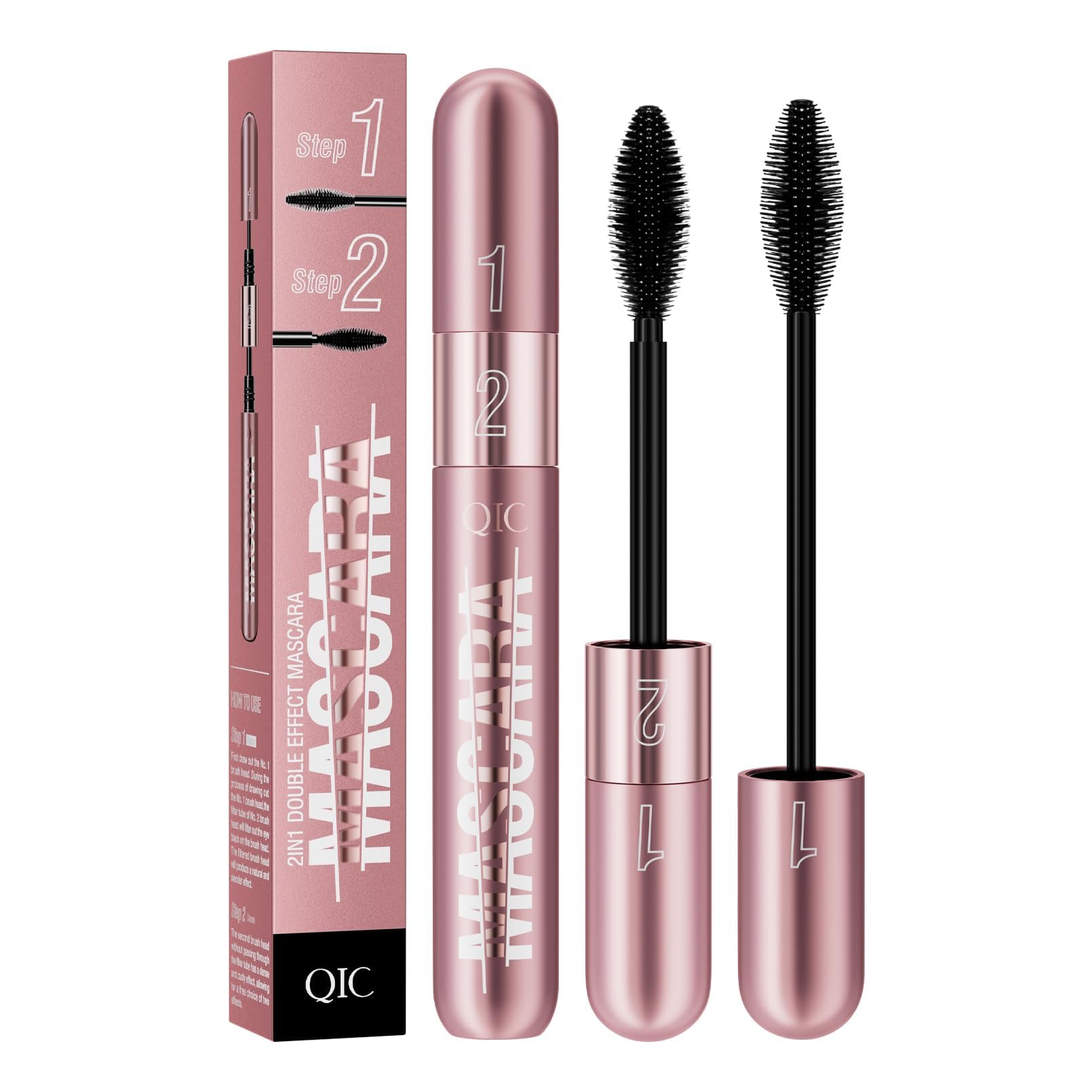 NALACAL1 PC 2 in 1 Double Effect Mascara, Lengthening Thickening Double Effect Mascara With Special Brush Head, Curling Black Mascara, 9g/ 0.32 OZ