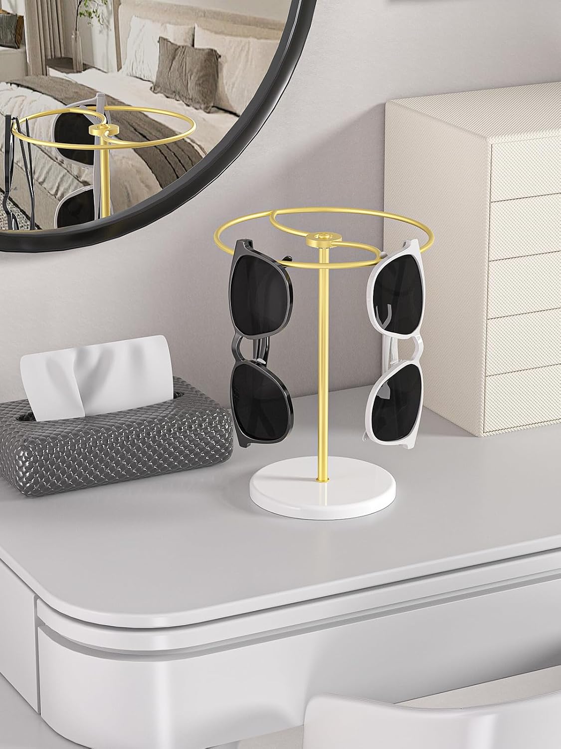 Sunglasses Holder Stand 360 Rotating, Eyeglasses Display Rack,Eyewear room Tabletop Glasses Storage Organizer (Metallic, Golden Round) image 2