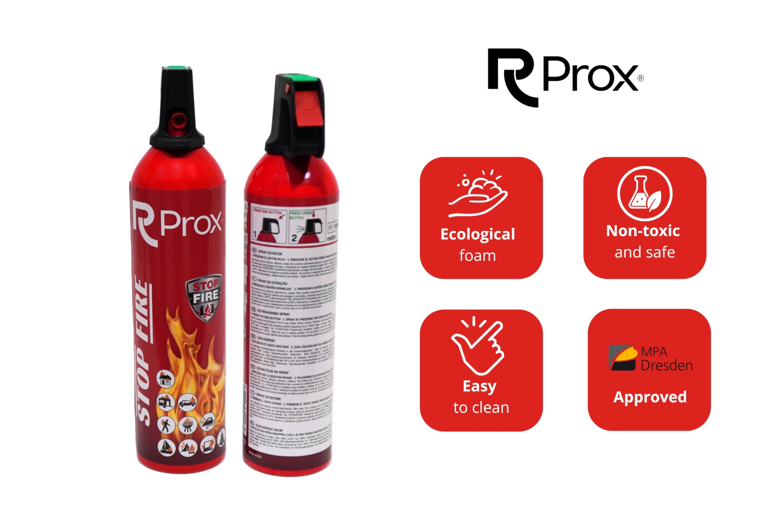 Stop Fire Extincteur d'incendie en spray multi-usages Rouge 750 mm