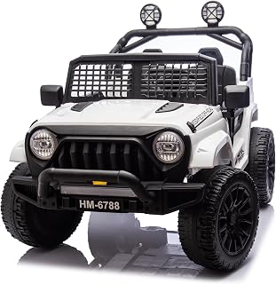 24V Ride on Toys for Big Kids, 4WD Two Seater Ride on Car with 20'' Seat, 4X100W Power, LED Lights, Wireless, Music, Power Display, Kid Electric Truck for Boys Girls, White