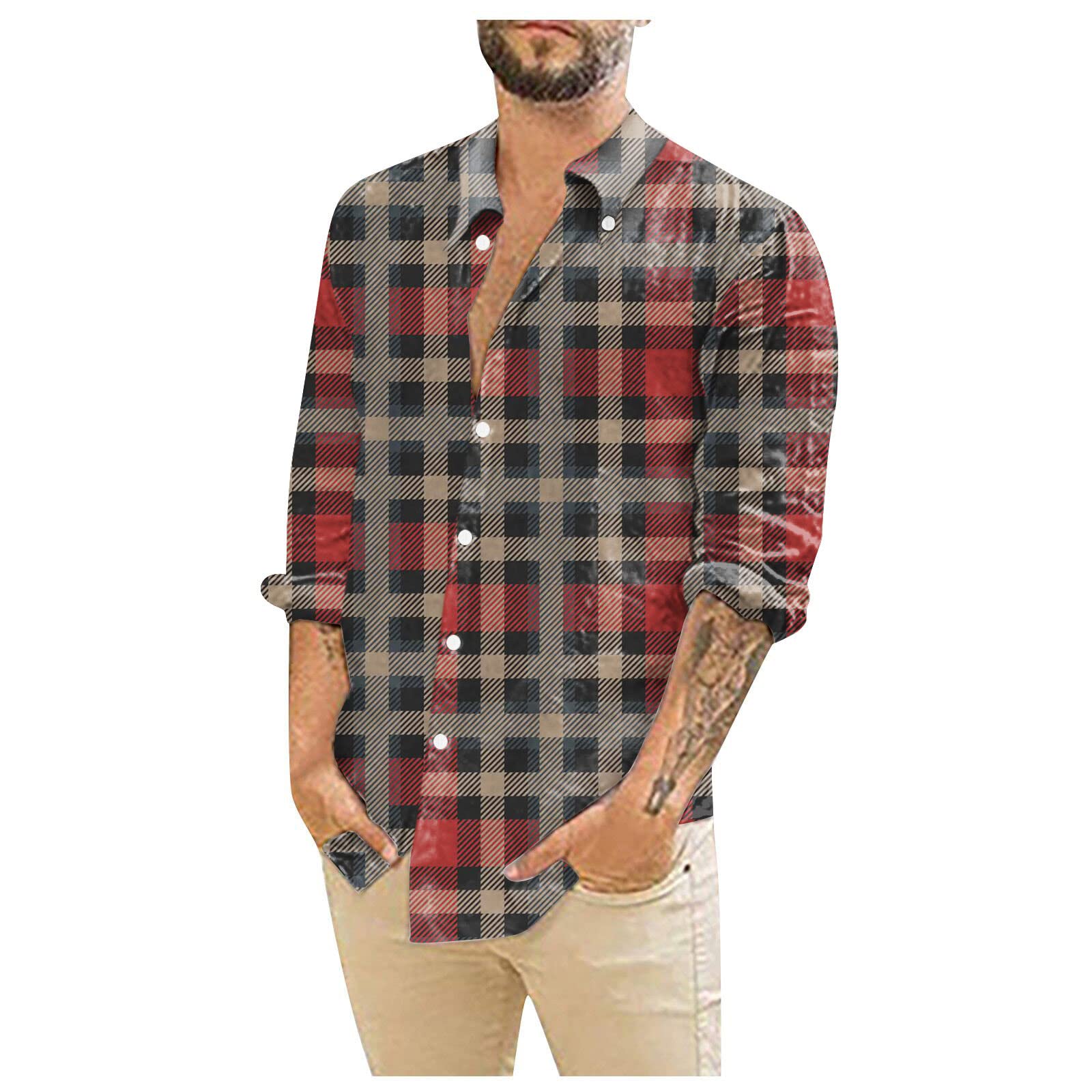 Men's Fashion Plaid Printing Shirt Designer Spring Summer Button Down Blouse Casual Long Sleeve Pullover Tops