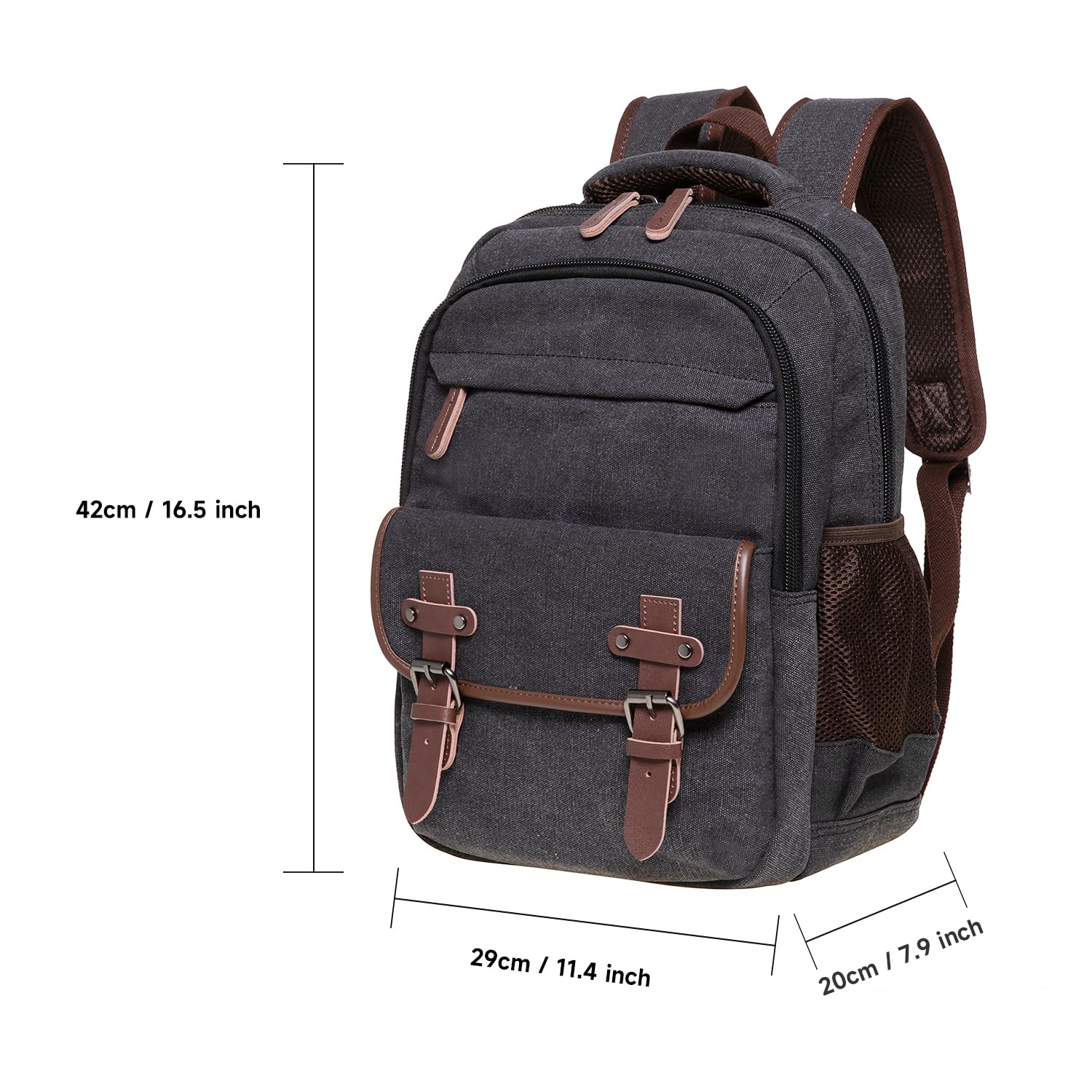 KAUKKO Canvas Zaino per il Tempo Libero per le Donne Uomini, Vintage Zaino da Escursionismo con 14-inch scomparto del Computer Portatile per Lavoro, Escursioni, 24L, Nero-KS28
