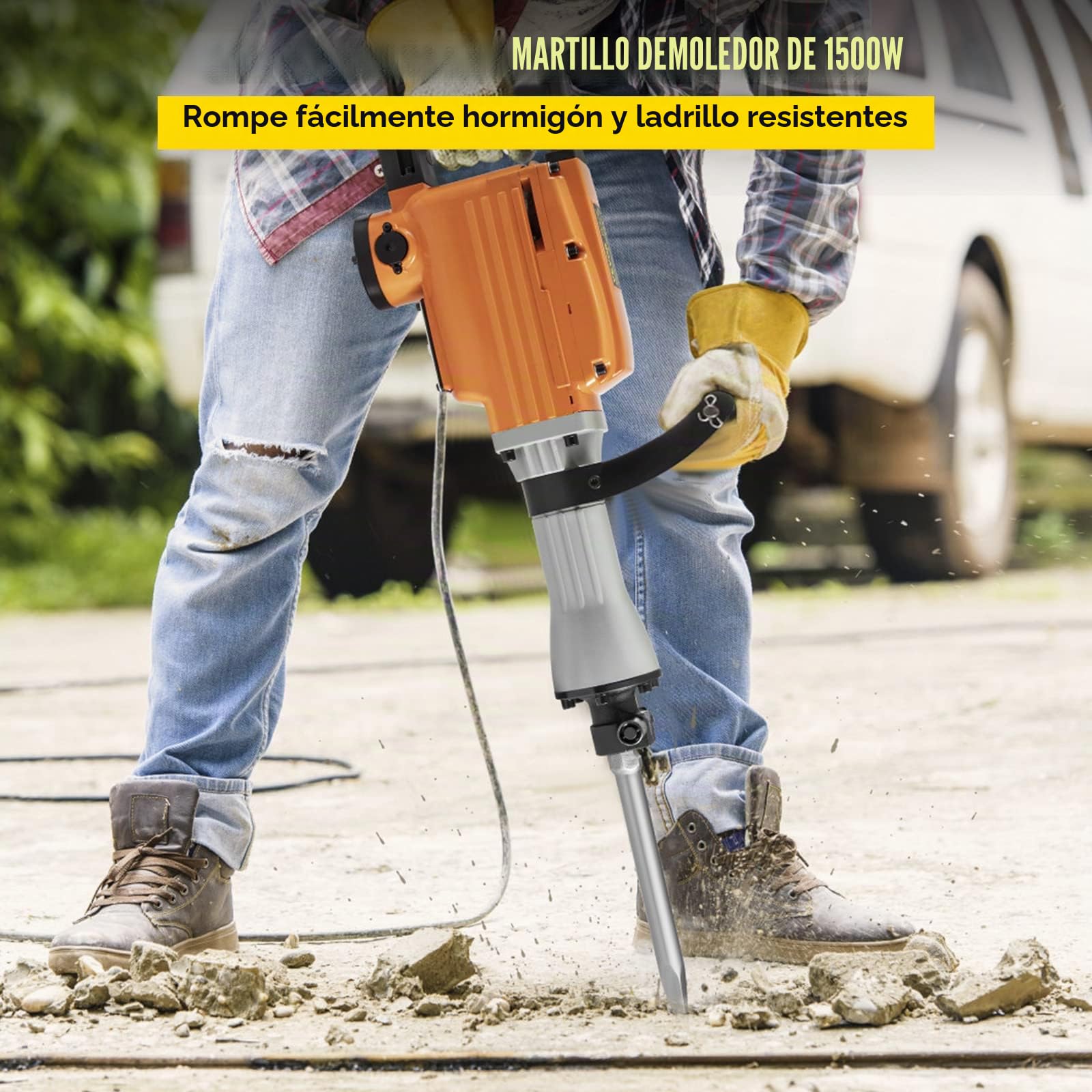 VEVOR Martillo demoledor eléctrico 1500 W 65 A Martillo demoledor con mango ergonómico giratorio a 360° para hormigón, ladrillos, estucos de azulejos, eliminación de cimientos de viviendas