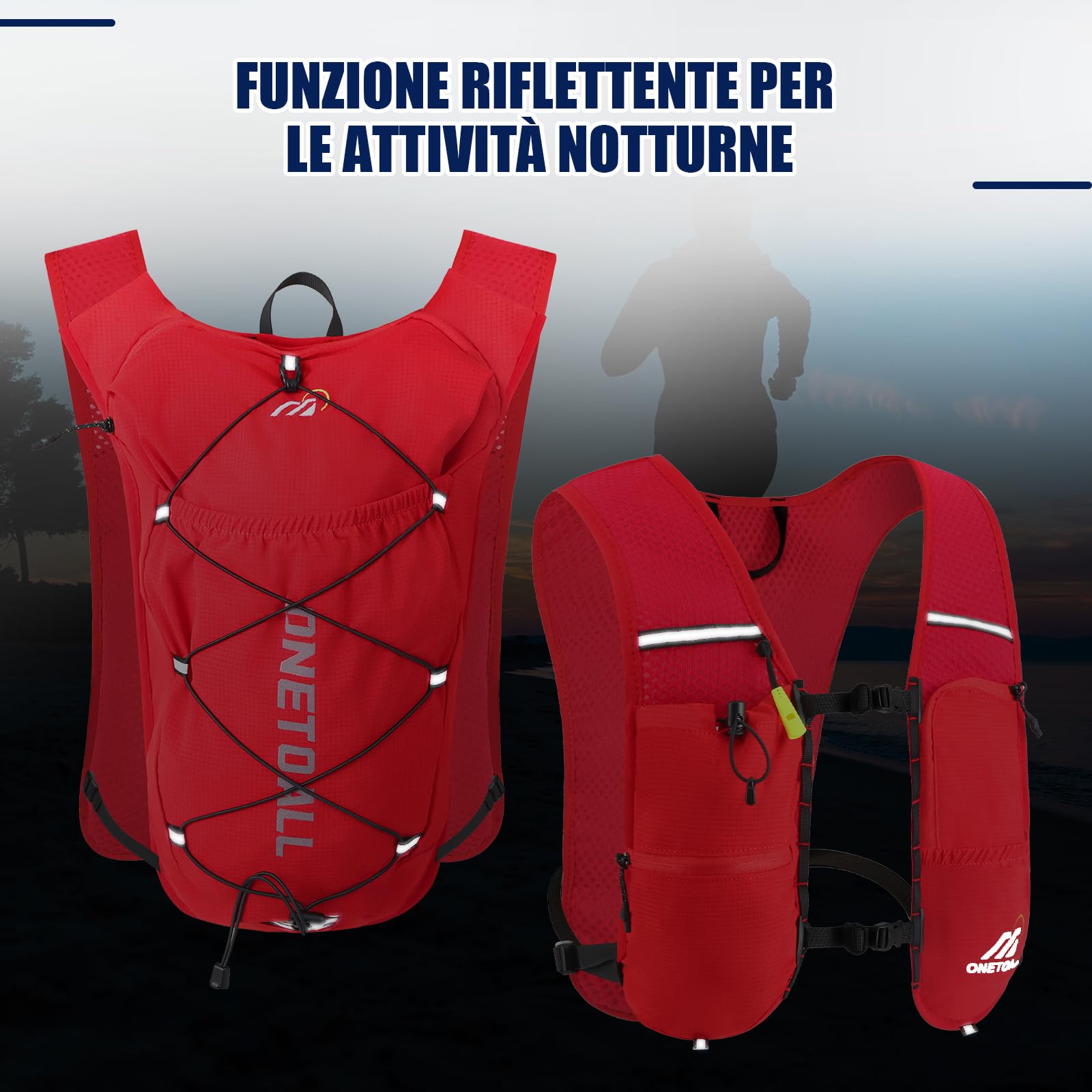 Zaino Trail Running, Gilet Running Uomo Donna, Running Vest con Sacca Idrica 2L, Gilet Corsa per Idratazione Ultraleggero Riflettente per Corsa MTB Bici Moto Trekking
