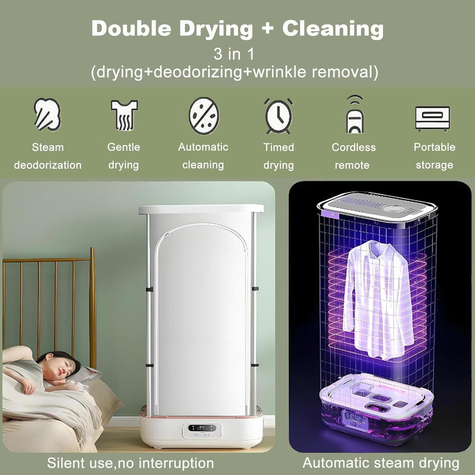 Máquina de Planchado Automática, Plancha a Vapor, Vaporizador y Secadora de Ropa, Higieniza y Seca la Ropa, Resultados en 10 Minutos, Portátil, Carcasa Blanca