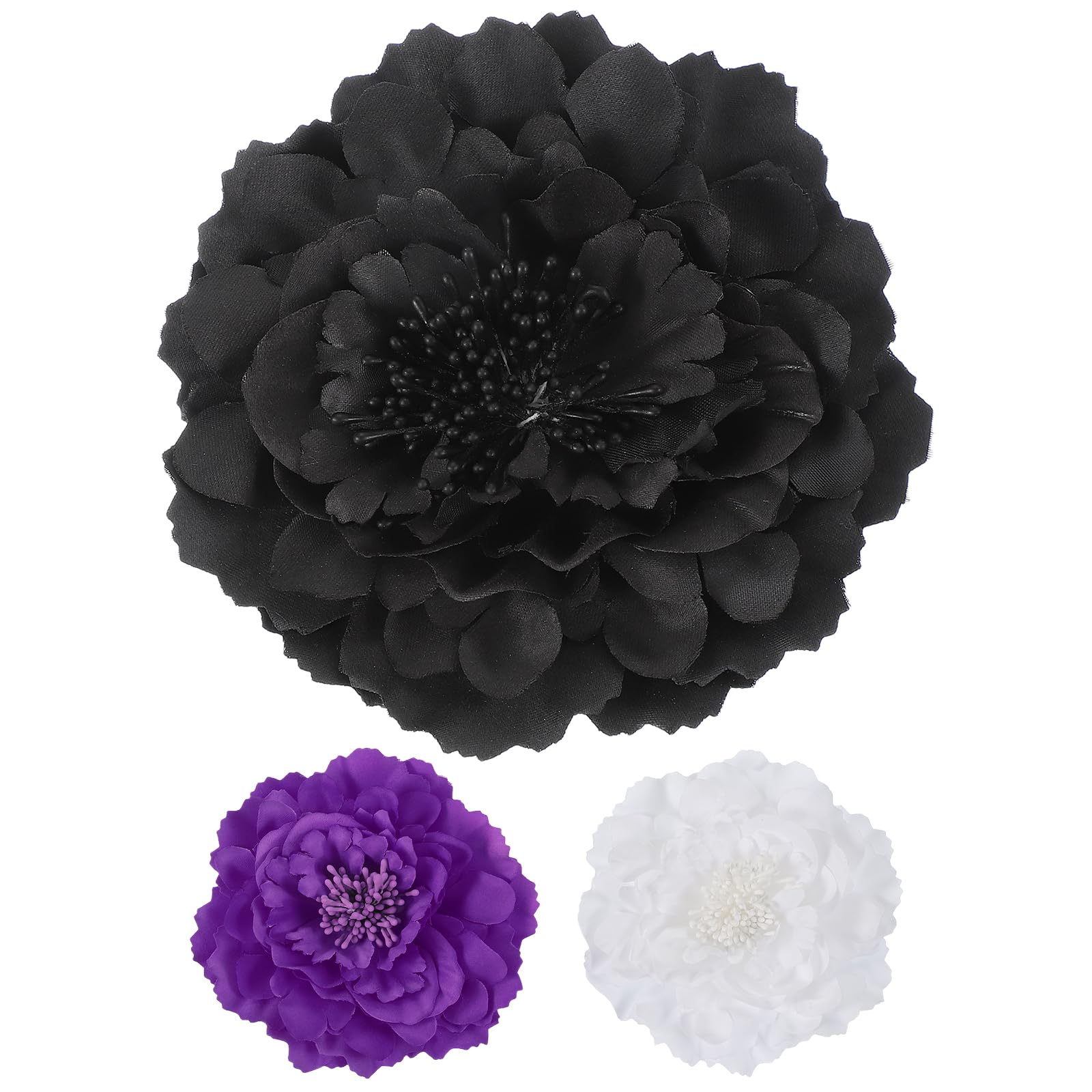 Pince à cheveux pivoine en tissu bicolore et blanc : lot de 3 fleurs pour coiffure