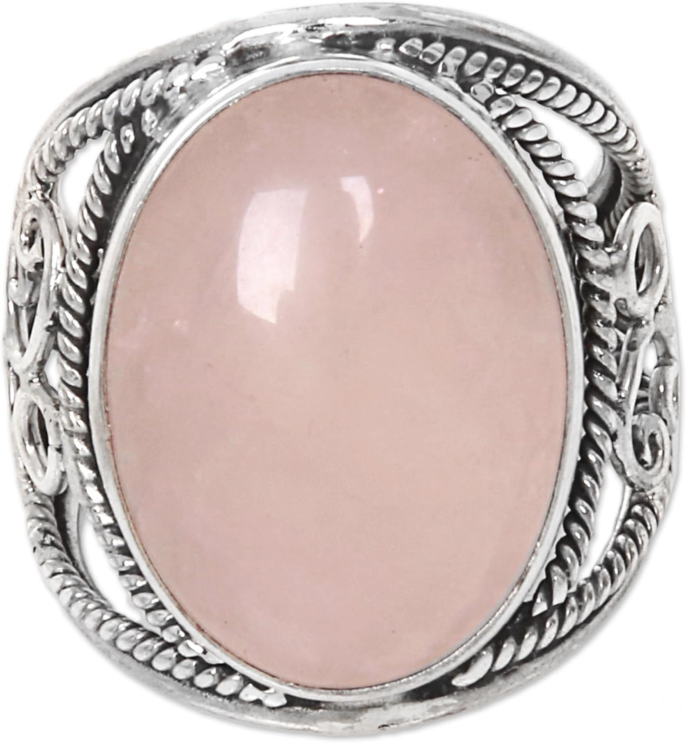 NOVICA Artisan Handmade Rose Quartz Cocktail Ring Crafted .925 Sterling Silver from Indonesia Pink Pale Dogwood Birthstone 'Pink Moon'