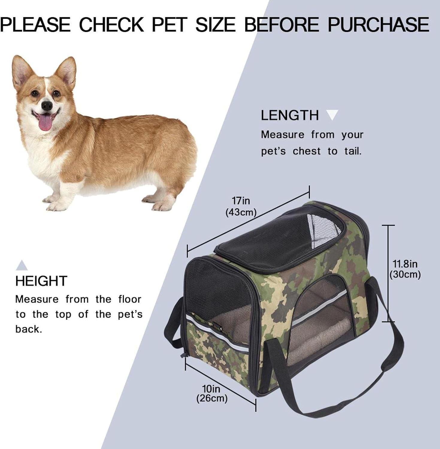 アーミーグリーン 迷彩 カモフラージュ ペットパック ペットキャリーバッグ 猫・小型犬用 マット付き 通気性 軽量 携帯しやすい 車