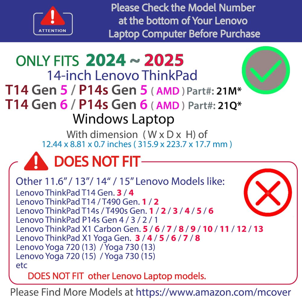 mCover - Coque Rigide Uniquement Compatible avec Lenovo ThinkPad T14 Gen 5/Gen 6 14" (charnière à 180°, Non Compatible avec Aucun Autre modèle Lenovo) - Noir