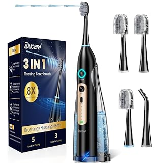 Electric Toothbrush with Water Flosser Combo, Professional Oral Care with 3 Brush Modes & 5 Water Pressure, Rechargeable Flossing Toothbrush for Adults Teeth Cleaning, Cordless for Home&Travel, Black - Amazon product rated Grade A