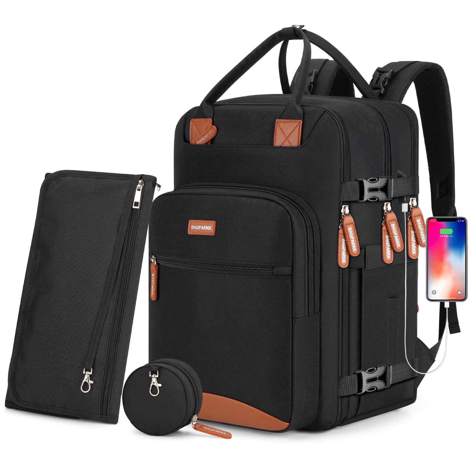 BAGPARKK Diaper Bag Backpack,Waterproof Diaper Bags with USB Charging Port, Multifunction Anti-Theft Travel Backpack