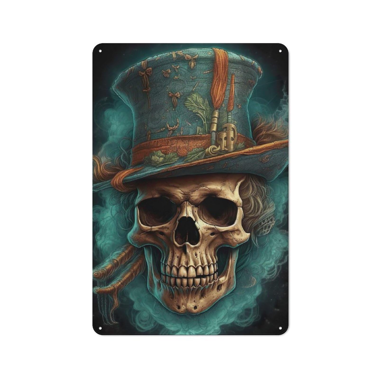 Junmoney Mister Skull Hat Tin Sign 30X20cm With For Workshop Wall, Rustic Decor, Suited To Workshop Decor Fans