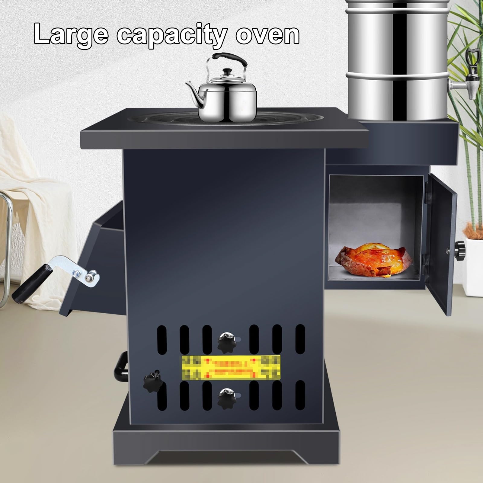 Stufa a Legna con Forno Gassificazione Senza Fumo Lamiera in Acciaio Stufe a Legna in Offerta Anelli di Diverse Dimensioni Cassetto Raccogli Cenere Soggiorni e Terrazze(B)