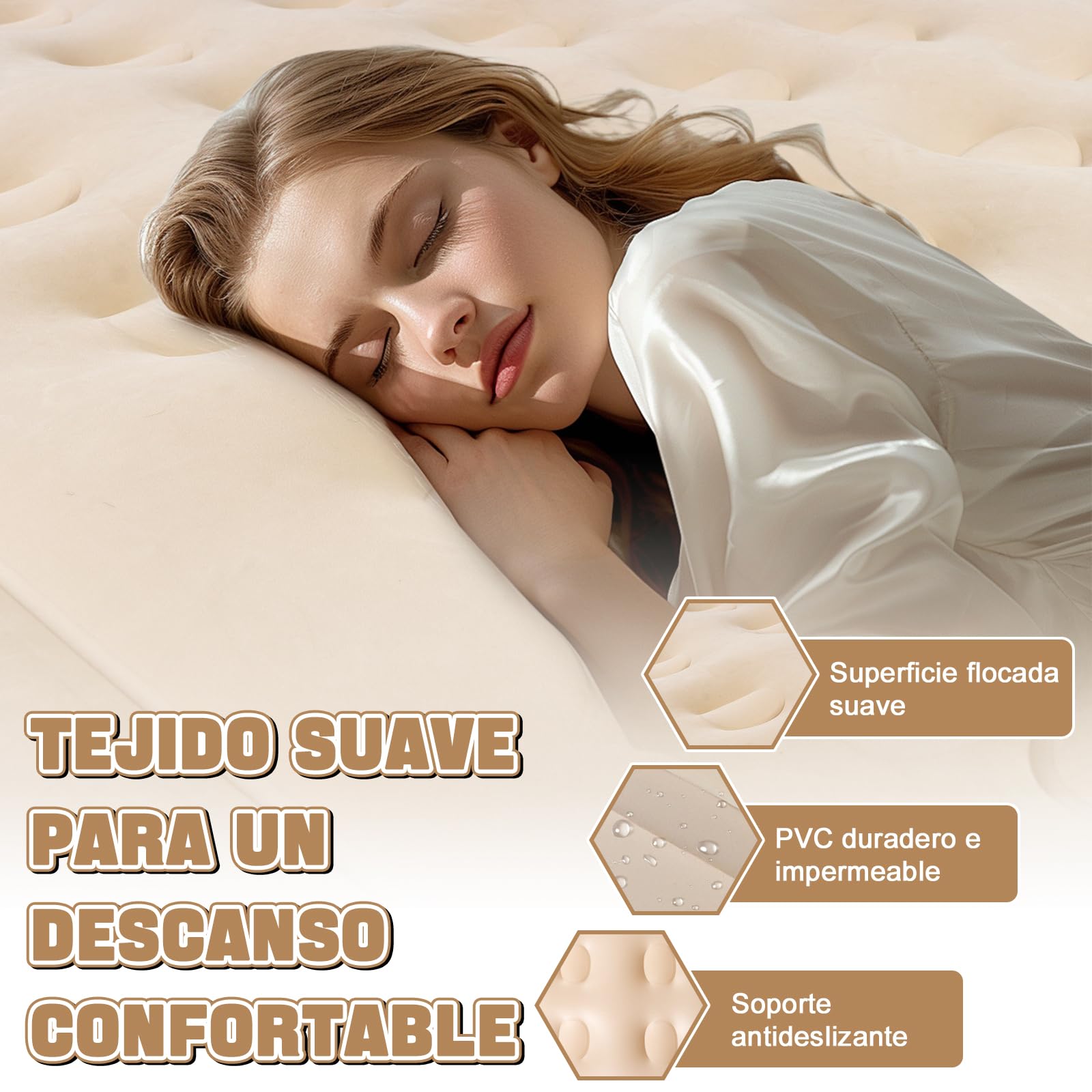 Charmofun Colchón Hinchable Matrimonio, Cama de Aire con Bomba Eléctrica, Colchón Inflable Rápido en 3 Minutos, Cama Hinchable 200×154×43cm Autohinchable para Camping O Uso DoméStico