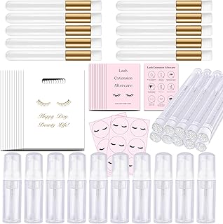 52PCS Lash Shampoo Bottles and Brushes Set, 10pcs Foam Pump Dispenser, 10pcs Nose Pore Deep Cleaning Brush, 10pcs eyelash extension tube brush, 10pcs Extension Aftercare Instructions Cards, 2pcs eyelash stickers, 10pcs Lash Aftercare Bags for Business Clients (white)