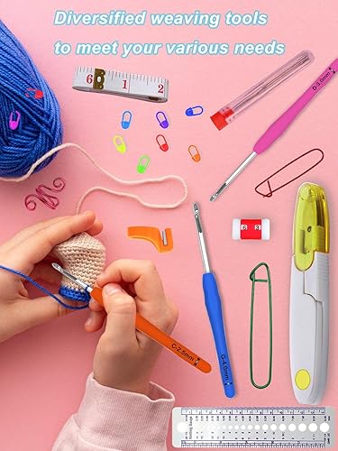 Miniatura 5 de Juego de ganchos de ganchillo de 12 tamaños, 55 piezas ergonómicas para principiantes, ganchos de ganchillo de hilo de 2 a 0.315 in para manos